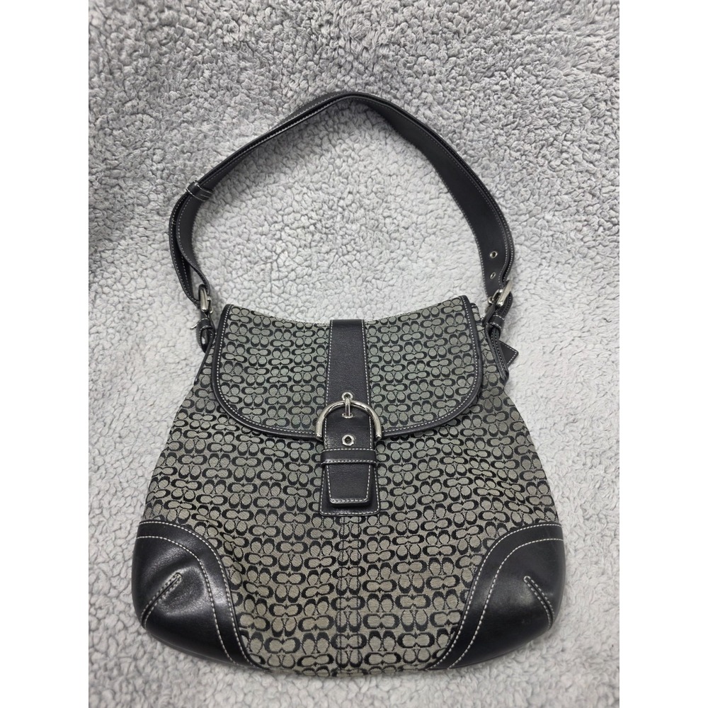 Coach K3M 6376 Black Signature Canvas‎ Leather Adjustable Shoulder Bag